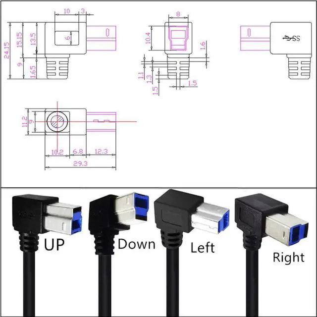Alt view image 3 of 7 - USB 3.0 Printer Cable, USB 3.0 Type A Male to Type B Male Plug 90 Degree High Speed Printer,Monitor,External Hard Drivers,Scanner - 1.6ft/50cm (3.0 A to B Down Angle)