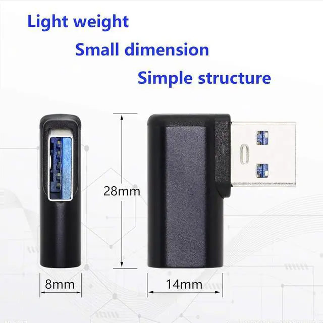 Alt view image 7 of 7 - 2-Pack 90 Degree USB C to USB Adapter, Right Angle & Left Angle USB A 3.0 Male to USB Type C 3.1 Female Connector for Laptops, Wall Chargers, Power Banks