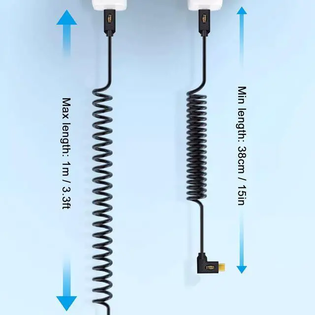 Alt view image 4 of 7 - 40Gbps USB C to USB C Coiled Cable for Thunderbolt 3,Right Angled USB Type c Male to Male Spiral Cable Support 8K@60Hz Video and 240W PD Fast Charging Cable for MacBook, Smartphone ,3ft/1m