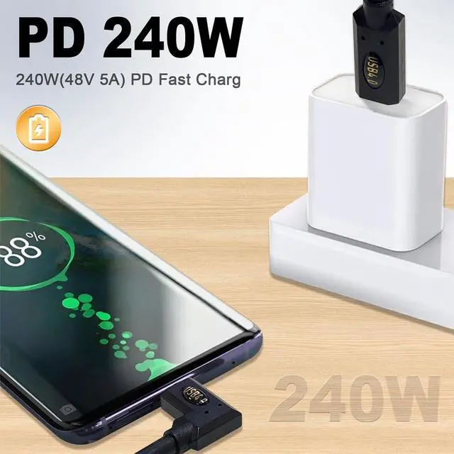 Alt view image 6 of 7 - 40Gbps USB C to USB C Coiled Cable for Thunderbolt 3,Right Angled USB Type c Male to Male Spiral Cable Support 8K@60Hz Video and 240W PD Fast Charging Cable for MacBook, Smartphone ,3ft/1m