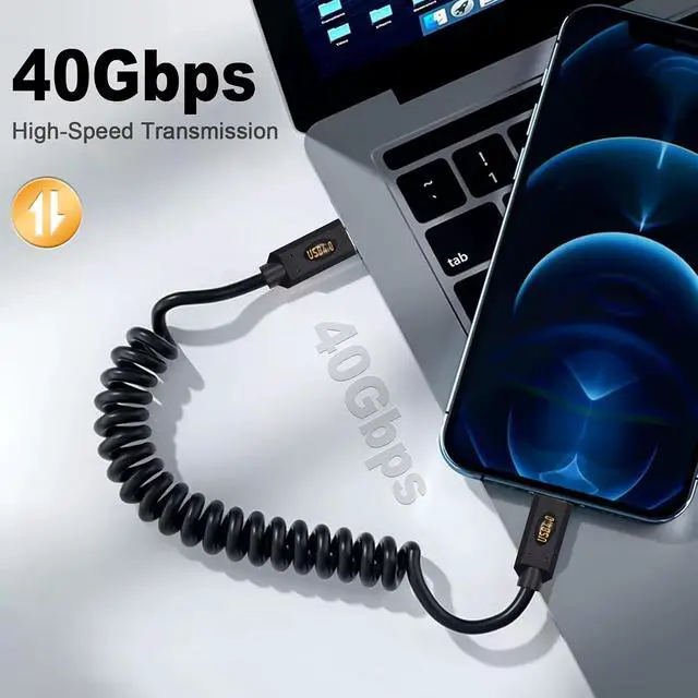 Alt view image 2 of 7 - 240W Coiled USB C to USB C for Thunderbolt 3, 40Gbps USB C to USB C Coiled Cable, USB Type C Male to Male Spiral Cable Support 8K@60Hz Video Compatible with MacBook Pro/Air, iPad Pro ,3ft/1m