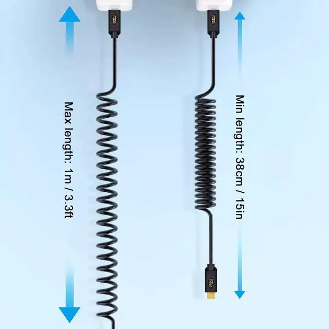Alt view image 7 of 7 - 240W Coiled USB C to USB C for Thunderbolt 3, 40Gbps USB C to USB C Coiled Cable, USB Type C Male to Male Spiral Cable Support 8K@60Hz Video Compatible with MacBook Pro/Air, iPad Pro ,3ft/1m