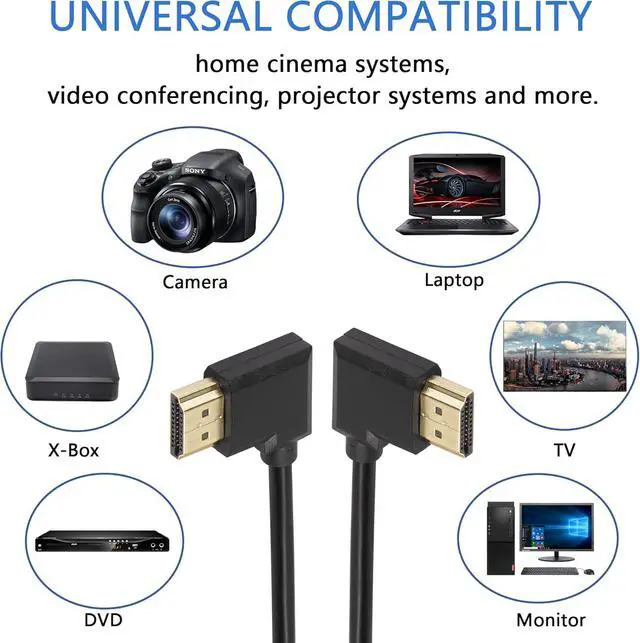Alt view image 6 of 6 - Gold Plated High Speed 90 Angle Right HDMI Male to Left HDMI Male Adapter Cable Supports Ethernet, 3D and Audio Return (0.3M R-L),Elbow Plug HDMI CABLE