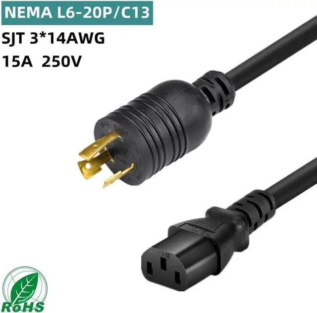 Alt view image 2 of 6 - NEMA L6-20P to C13 Power Cord Plug, Heavy Duty Computer Power Cord, 15A/250V, 14 AWG, Locking NEMA L6-20P to IEC-60320-C13 Computer Power Cable Replacement, 16ft/5m