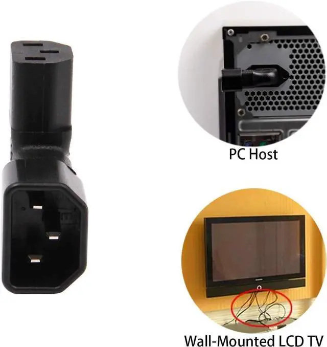 Alt view image 7 of 7 - (2-Pack) Left Angle Elbow PIug IEC C14 to C13 Power Converter Travel Plug Adapter,IEC 320 C14 to 90-Degree Left Angle IEC C13 Electrical Adapter,C13 C14 Cable Power Adapter(C14 to Left C13)
