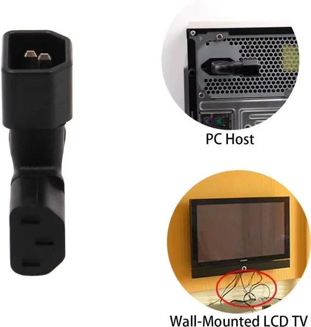 Alt view image 6 of 7 - (2-Pack) Right Angle Elbow PIug IEC C14 to C13 Power Converter Travel Plug Adapter,IEC 320 C14 to 90-Degree Right Angle IEC C13 Electrical Adapter,C13 C14 Cable Power Adapter(C14 to Right C13)