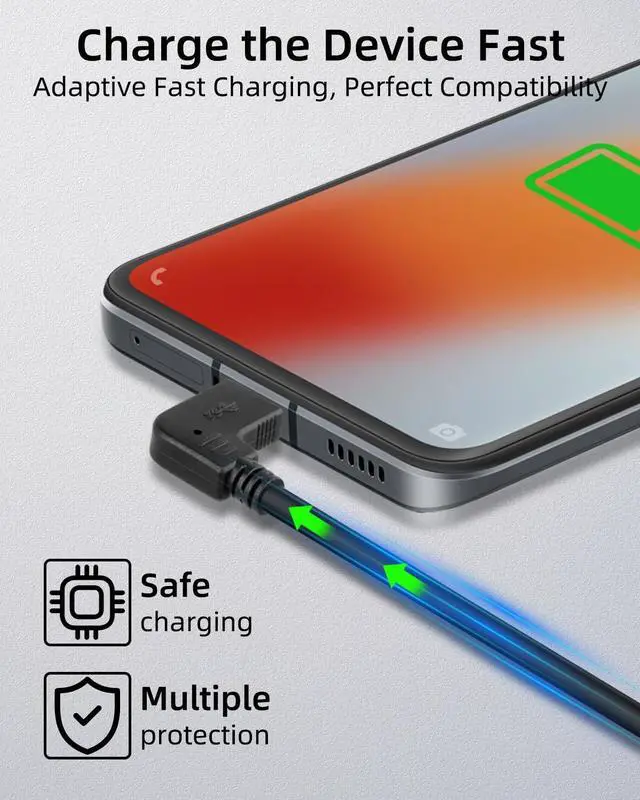 Alt view image 2 of 7 - 1ft Short Left Angle USB Type C Cable, 90 Degree Angle 18W Fast Charging USB A to USB C Cable ,Left,0.3M
