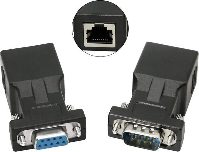 Alt view image 4 of 6 - 2-Pack RS232 to RJ45 Extender, DB9 9-Pin Serial Port Female&Male to RJ45 CAT5 CAT6 Ethernet LAN Extend Adapter