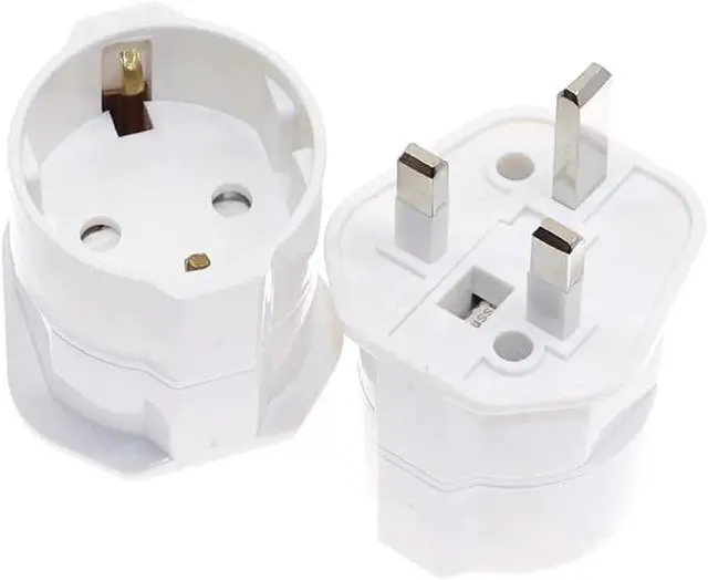Main image of (2-Pack) UK to Schuko Power Converter, UK BS1363 to European CEE7 Schuko Female Socket Electrical Adapter, Euro UK Plug Adapter Travel Converter, White