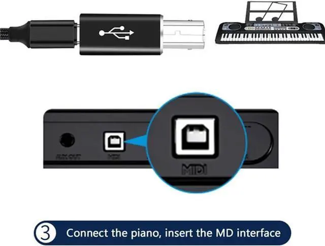 Alt view image 6 of 7 - 2-Pack USB C to MIDI Elbow Adapter,90 Degree Angle USB Type C Female to USB B Male Printer Adapter Converter, for Printer MIDI Electric Piano Electronic Drum (Grey, Elbow)
