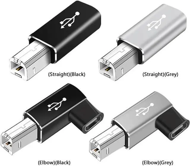 Alt view image 3 of 7 - 2-Pack USB C to MIDI Elbow Adapter,90 Degree Angle USB Type C Female to USB B Male Printer Adapter Converter, for Printer MIDI Electric Piano Electronic Drum (Grey, Elbow)