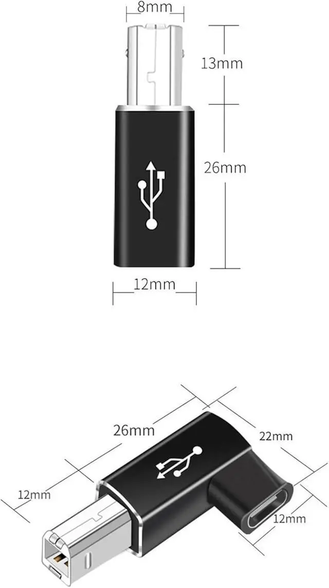 Alt view image 3 of 7 - 2-Pack USB C to MIDI Adapter,USB Type C Female to USB B Male Printer Adapter Converter, for Printer MIDI Electric Piano Electronic Drum (Grey, Straight Plug)