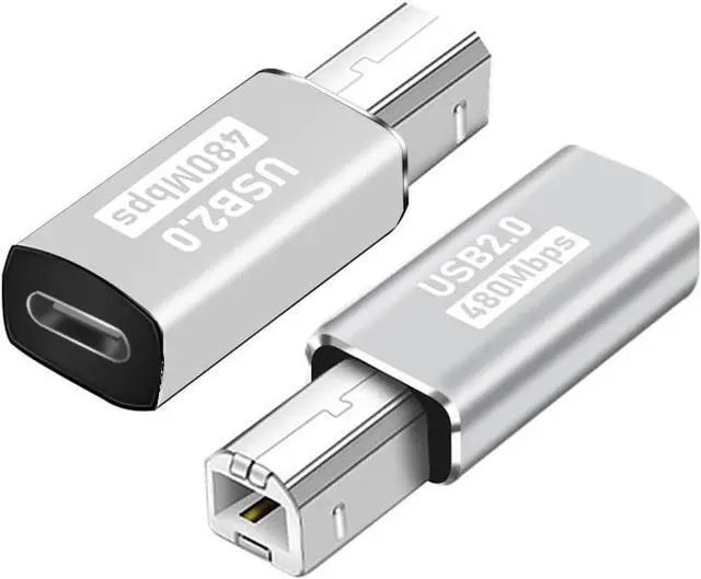 Main image of 2-Pack USB C to MIDI Adapter,USB Type C Female to USB B Male Printer Adapter Converter, for Printer MIDI Electric Piano Electronic Drum (Grey, Straight Plug)