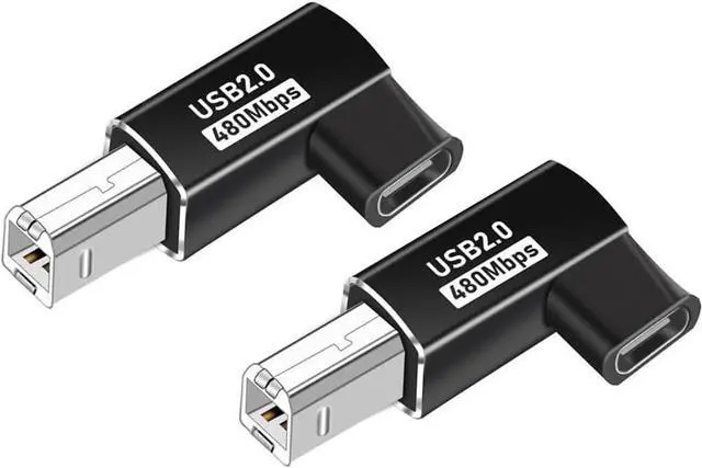 Main image of 2-Pack USB C to MIDI Elbow Adapter,90 Degree Angle USB Type C Female to USB B Male Printer Adapter Converter, for Printer MIDI Electric Piano Electronic Drum (Black ,Elbow Plug)