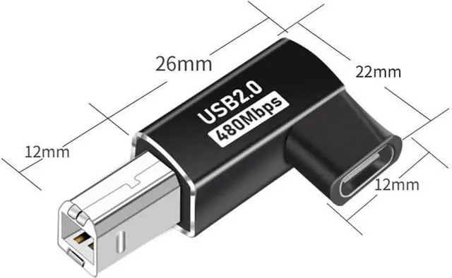 Alt view image 6 of 7 - 2-Pack USB C to MIDI Elbow Adapter,90 Degree Angle USB Type C Female to USB B Male Printer Adapter Converter, for Printer MIDI Electric Piano Electronic Drum (Black ,Elbow Plug)