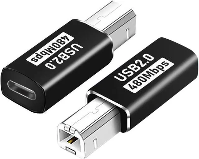 Main image of 2-Pack USB C to MIDI Adapter,USB Type C Female to USB B Male Printer Adapter Converter, for Printer MIDI Electric Piano Electronic Drum (Black, Straight Plug)