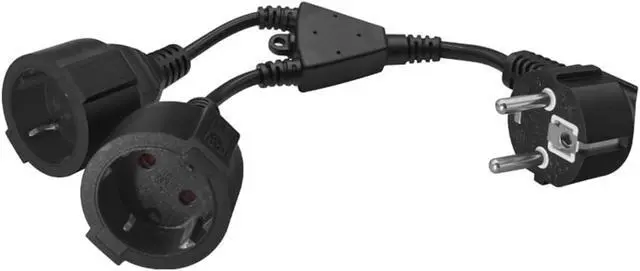 Alt view image 2 of 7 - Europe Schuko 1-to-2 Outlet Y Splitter Power Extension Cord, Elbow Plug European CEE7/7 Male Plug to 2X Schuko Female Socket Y Split Cord, German Extension Cord Splitter, Black, 1ft/30cm