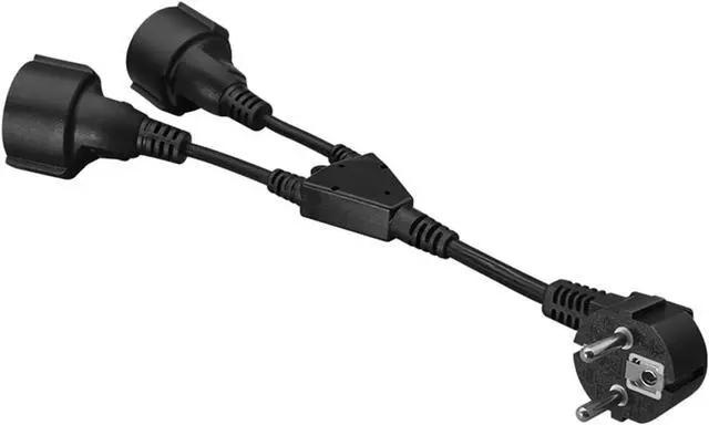 Alt view image 3 of 7 - Europe Schuko 1-to-2 Outlet Y Splitter Power Extension Cord, Elbow Plug European CEE7/7 Male Plug to 2X Schuko Female Socket Y Split Cord, German Extension Cord Splitter, Black, 1ft/30cm