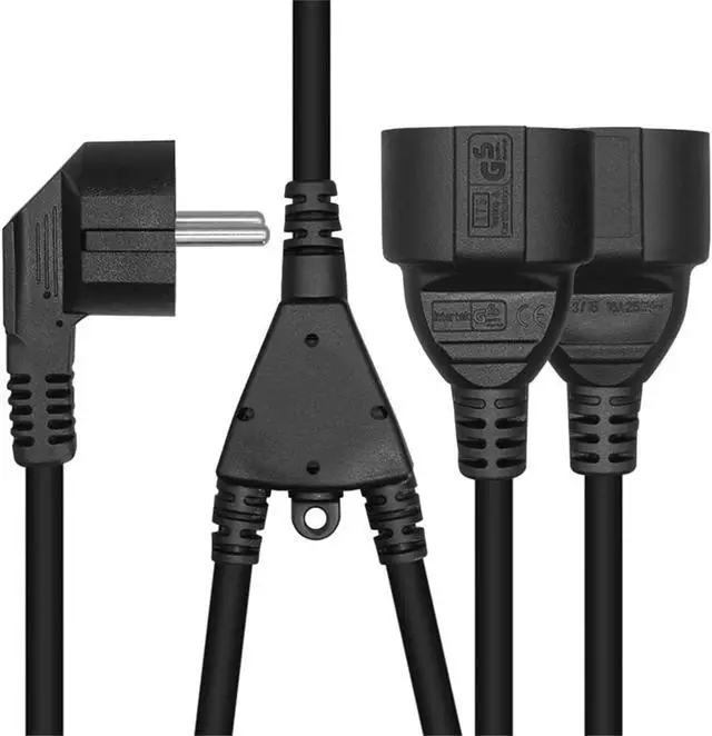 Alt view image 4 of 7 - Europe Schuko 1-to-2 Outlet Y Splitter Power Extension Cord, Elbow Plug European CEE7/7 Male Plug to 2X Schuko Female Socket Y Split Cord, German Extension Cord Splitter, Black, 1ft/30cm