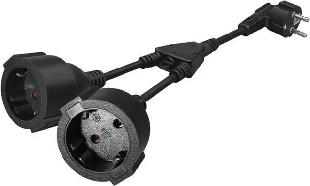 Alt view image 5 of 7 - Europe Schuko 1-to-2 Outlet Y Splitter Power Extension Cord, Elbow Plug European CEE7/7 Male Plug to 2X Schuko Female Socket Y Split Cord, German Extension Cord Splitter, Black, 1ft/30cm
