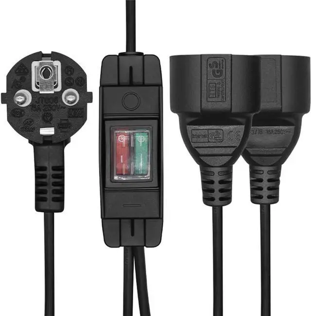 Alt view image 2 of 7 - EU Europe Schuko 1 to 2 Outlet Power Y Splitter Euro Extension Cord with Switch, European CEE7/7 Male Plug to 2X Schuko Female Socket Y Split Power Cord with Switcher, Black, 1ft/30cm
