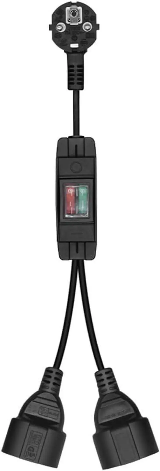 Alt view image 6 of 7 - EU Europe Schuko 1 to 2 Outlet Power Y Splitter Euro Extension Cord with Switch, European CEE7/7 Male Plug to 2X Schuko Female Socket Y Split Power Cord with Switcher, Black, 1ft/30cm