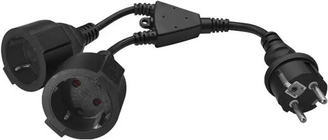 Main image of Europe Schuko CEE7/7 1-to-2 Outlet Y Splitter Power Cord, Euro CEE7/7 Male Plug to 2X Schuko Female Socket Y Split Power Cable, European Power Strip Splitter, Black, 1ft/30cm