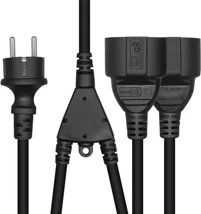 Alt view image 2 of 7 - Europe Schuko CEE7/7 1-to-2 Outlet Y Splitter Power Cord, Euro CEE7/7 Male Plug to 2X Schuko Female Socket Y Split Power Cable, European Power Strip Splitter, Black, 1ft/30cm