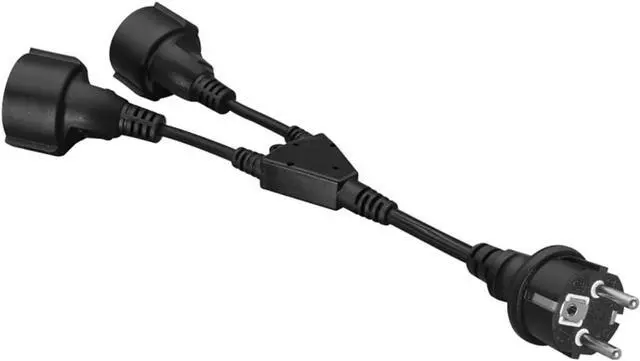 Alt view image 3 of 7 - Europe Schuko CEE7/7 1-to-2 Outlet Y Splitter Power Cord, Euro CEE7/7 Male Plug to 2X Schuko Female Socket Y Split Power Cable, European Power Strip Splitter, Black, 1ft/30cm