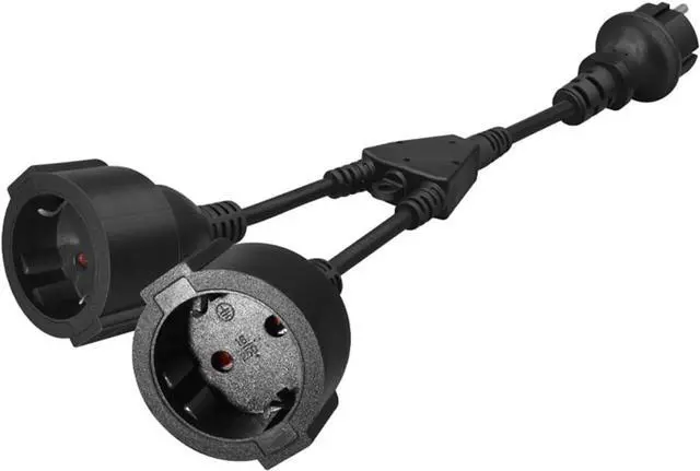 Alt view image 4 of 7 - Europe Schuko CEE7/7 1-to-2 Outlet Y Splitter Power Cord, Euro CEE7/7 Male Plug to 2X Schuko Female Socket Y Split Power Cable, European Power Strip Splitter, Black, 1ft/30cm