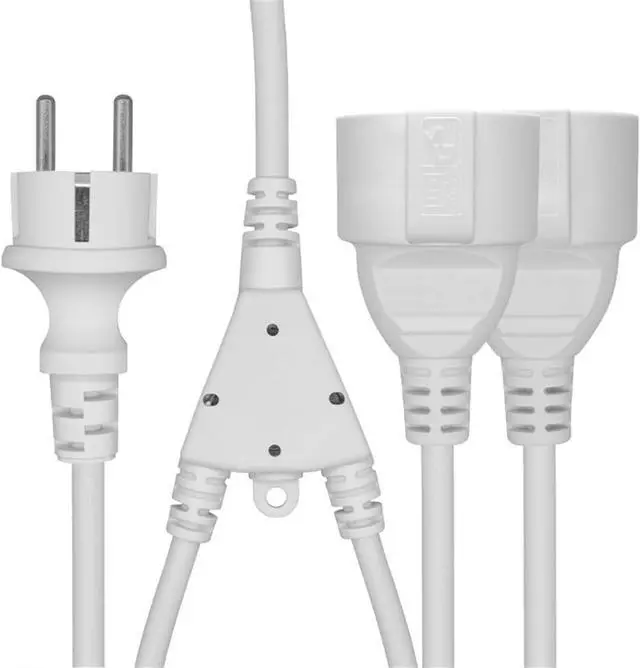 Alt view image 2 of 7 - Europe Schuko 1 to 2 Outlet Y Splitter Short Power Cord 1 Foot, Euro Schuko CEE7/7 Male Plug to Dual Female Socket Y Split Power Extension Cable, European Power Strip, White, 1ft/30cm