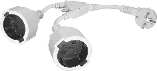 Main image of Europe Schuko 1 to 2 Outlet Power Cord Y Splitter,Elbow Plug Euro Schuko CEE7/7 Male Plug to 2X Schuko Female Socket Y Split Cord,EU 3 Prong Splitter Power Strip (Elbow 1-to-2, White, 1ft/30cm)
