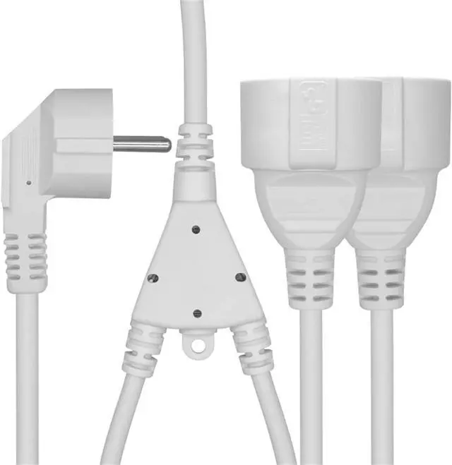 Alt view image 3 of 7 - Europe Schuko 1 to 2 Outlet Power Cord Y Splitter,Elbow Plug Euro Schuko CEE7/7 Male Plug to 2X Schuko Female Socket Y Split Cord,EU 3 Prong Splitter Power Strip (Elbow 1-to-2, White, 1ft/30cm)