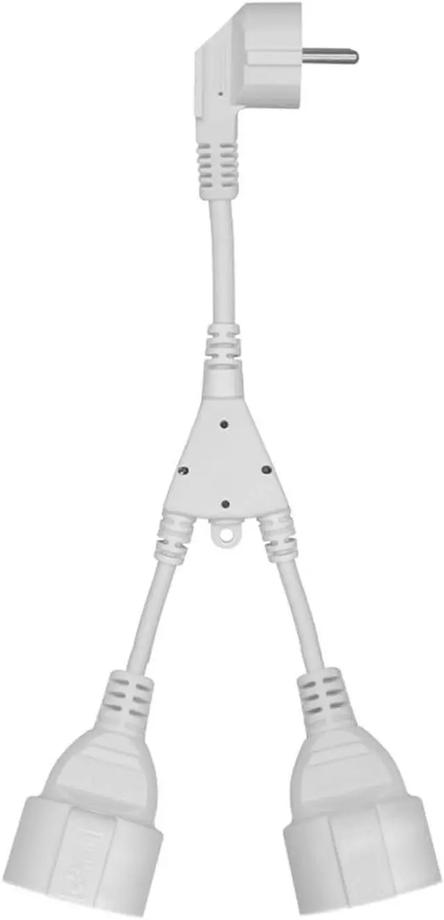 Alt view image 4 of 7 - Europe Schuko 1 to 2 Outlet Power Cord Y Splitter,Elbow Plug Euro Schuko CEE7/7 Male Plug to 2X Schuko Female Socket Y Split Cord,EU 3 Prong Splitter Power Strip (Elbow 1-to-2, White, 1ft/30cm)