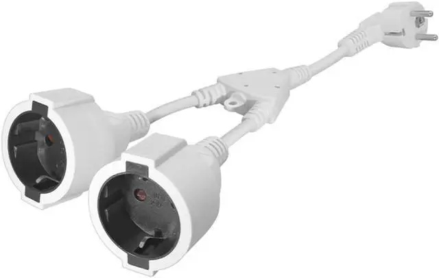 Alt view image 5 of 7 - Europe Schuko 1 to 2 Outlet Power Cord Y Splitter,Elbow Plug Euro Schuko CEE7/7 Male Plug to 2X Schuko Female Socket Y Split Cord,EU 3 Prong Splitter Power Strip (Elbow 1-to-2, White, 1ft/30cm)
