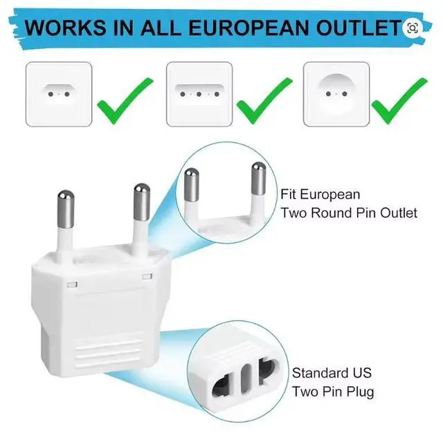 Alt view image 5 of 7 - 5 Pack 2-Prong US To EU Travel Plug Adapter Power Converter ,Euro US Plug Adapter,US EU Plug Adapter Electrical Adapter,EU4.8mm Power Adapter White Style B 4.8mm