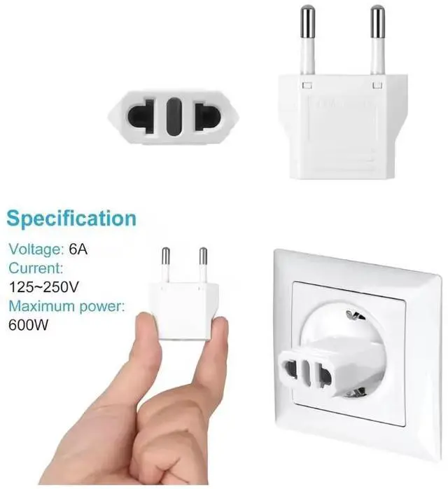 Alt view image 6 of 7 - 5 Pack 2-Prong US To EU Travel Plug Adapter Power Converter ,Euro US Plug Adapter,US EU Plug Adapter Electrical Adapter,EU4.8mm Power Adapter White Style B 4.8mm