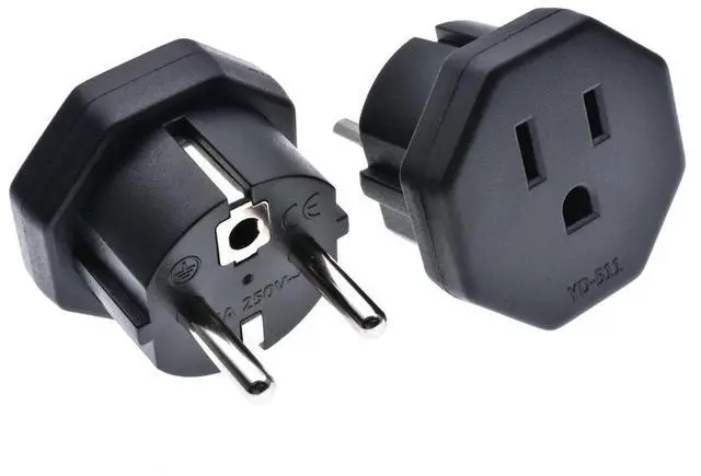 Main image of 2 Pack US 5-15R to Europe Plug Power Converter Travel Adapter ,Eu European CEE7 Schuko to NEMA 5-15R Electrica Adapter,US EU Plug adapter ,Euro US Plug adapter(Black)