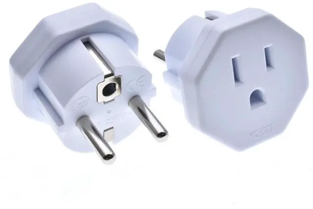 Main image of 2 Pack White Schuko to 5-15R Power Converter Travel Adapter ,Eu Type E/F European Schuko Male to US 3 Prong NEMA 5-15R Female Electrical Adapter,Euro US Plug Adapter