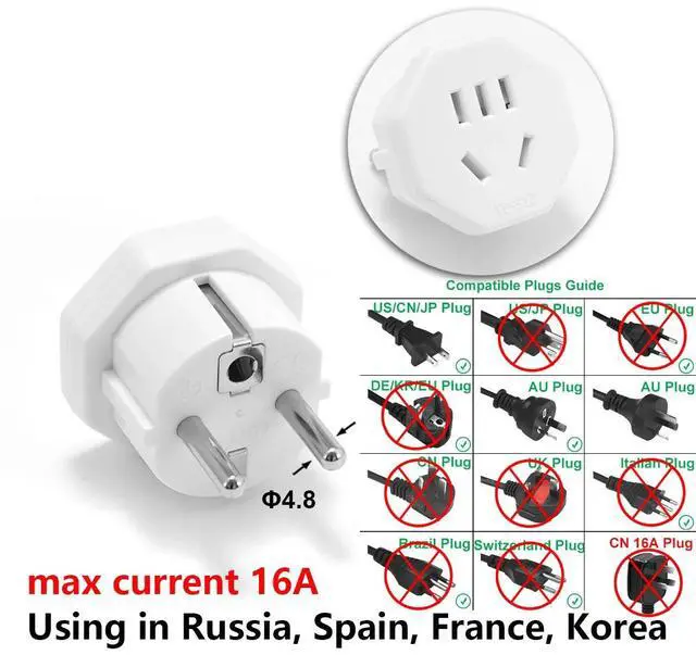 Alt view image 3 of 5 - 2 Pack Schuko to Au/1-15R Power Converter Travel Plug adapter,2-in-1 European CEE7 Schuko Male to Au AS3112 and US 2 Prong NEMA1-15R Electrical Adapter.White