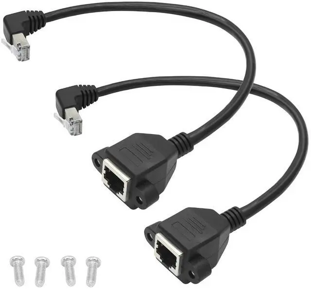Main image of 2 Pack Cat6 Shielded Ethernet Extension Cable, 90-Degree Up Angle RJ45 Male to Female Panel Mount with Screws, Compatible with Cat5e/Cat5 PC Laptop Router,1ft/30cm,Up Angle
