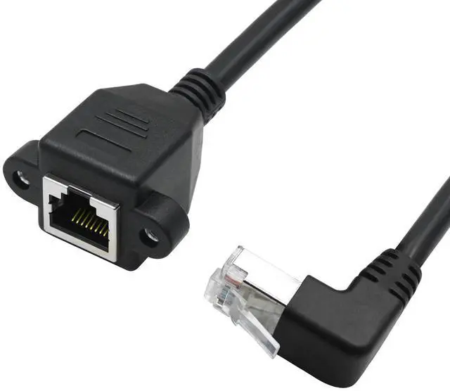Alt view image 2 of 7 - 2 Pack Cat6 Shielded Ethernet Extension Cable, 90-Degree Up Angle RJ45 Male to Female Panel Mount with Screws, Compatible with Cat5e/Cat5 PC Laptop Router,1ft/30cm,Up Angle