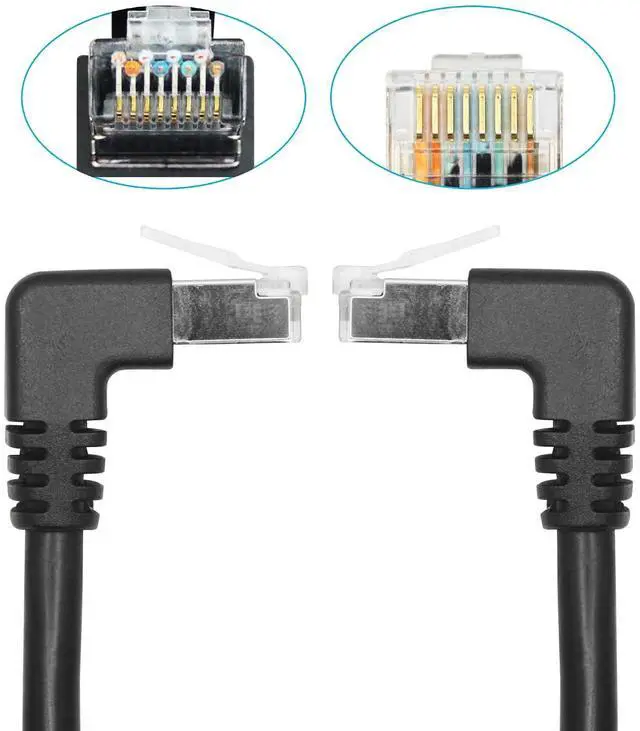 Alt view image 3 of 7 - 2 Pack Cat6 Shielded Ethernet Extension Cable, 90-Degree Up Angle RJ45 Male to Female Panel Mount with Screws, Compatible with Cat5e/Cat5 PC Laptop Router,1ft/30cm,Up Angle
