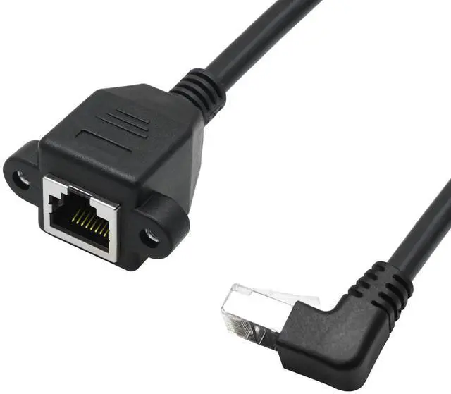Alt view image 2 of 7 - 2 Pack Cat6 Shielded Ethernet Extension Cable, 90-Degree Down Angle RJ45 Male to Female Panel Mount with Screws, Compatible with Cat5e/Cat5 PC Laptop Router,1ft/30cm Down Angle
