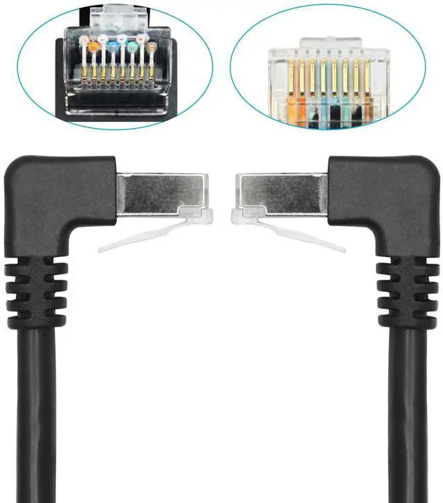 Alt view image 3 of 7 - 2 Pack Cat6 Shielded Ethernet Extension Cable, 90-Degree Down Angle RJ45 Male to Female Panel Mount with Screws, Compatible with Cat5e/Cat5 PC Laptop Router,1ft/30cm Down Angle