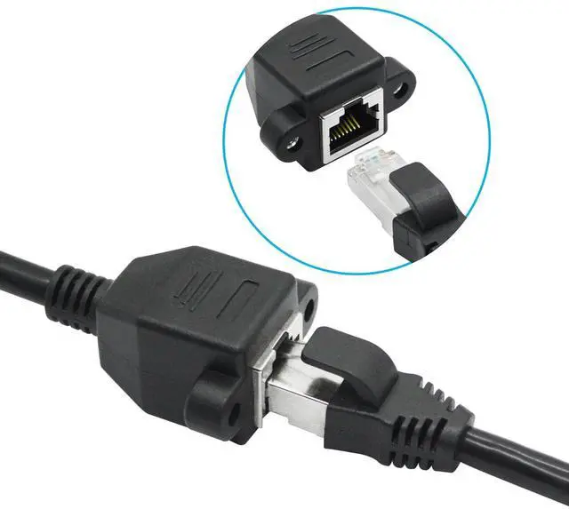 Alt view image 7 of 7 - 2 Pack Cat6 Shielded Ethernet Extension Cable, 90-Degree Down Angle RJ45 Male to Female Panel Mount with Screws, Compatible with Cat5e/Cat5 PC Laptop Router,1ft/30cm Down Angle