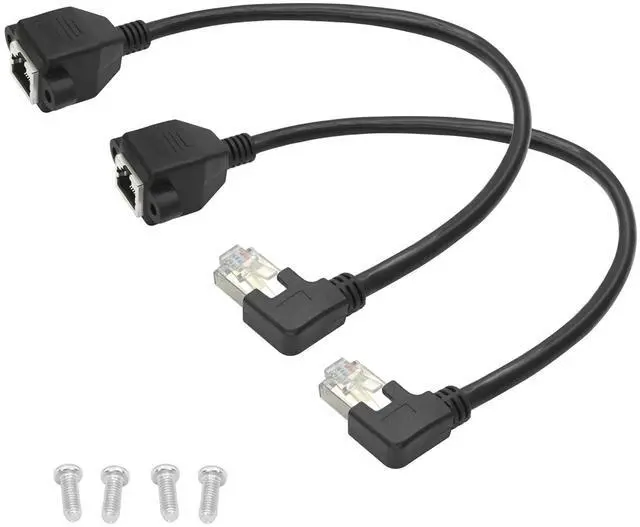 Main image of 2 Pack Cat6 Shielded Ethernet Extension Cable, 90-Degree Left Angle RJ45 Male to Female Panel Mount with Screws, Compatible with Cat5e/Cat5 PC Laptop Router,1ft/30cm Left Angle
