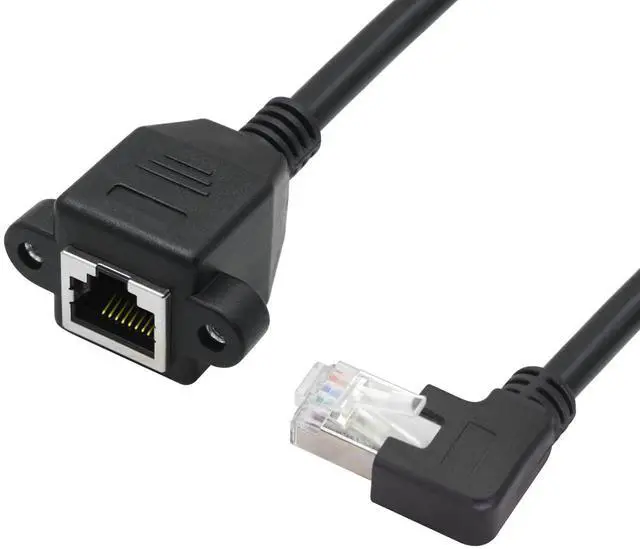 Alt view image 2 of 7 - 2 Pack Cat6 Shielded Ethernet Extension Cable, 90-Degree Left Angle RJ45 Male to Female Panel Mount with Screws, Compatible with Cat5e/Cat5 PC Laptop Router,1ft/30cm Left Angle
