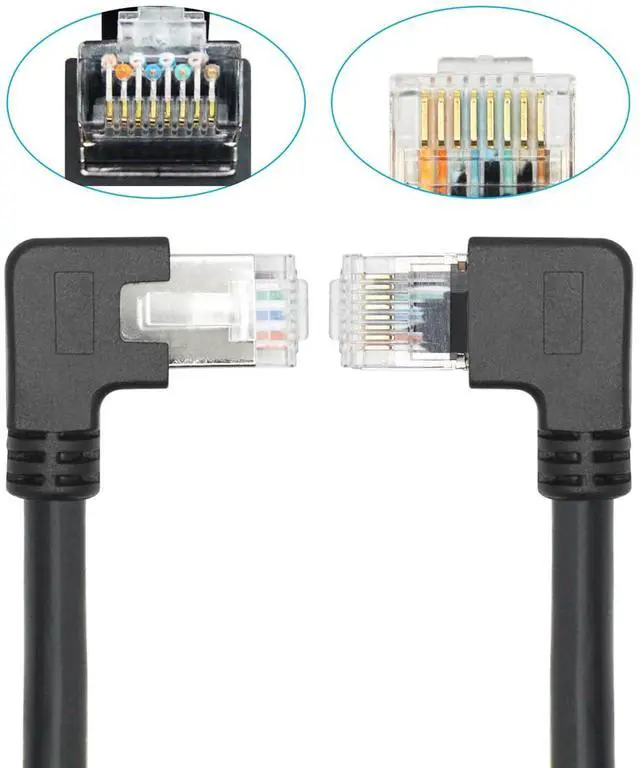 Alt view image 3 of 7 - 2 Pack Cat6 Shielded Ethernet Extension Cable, 90-Degree Left Angle RJ45 Male to Female Panel Mount with Screws, Compatible with Cat5e/Cat5 PC Laptop Router,1ft/30cm Left Angle