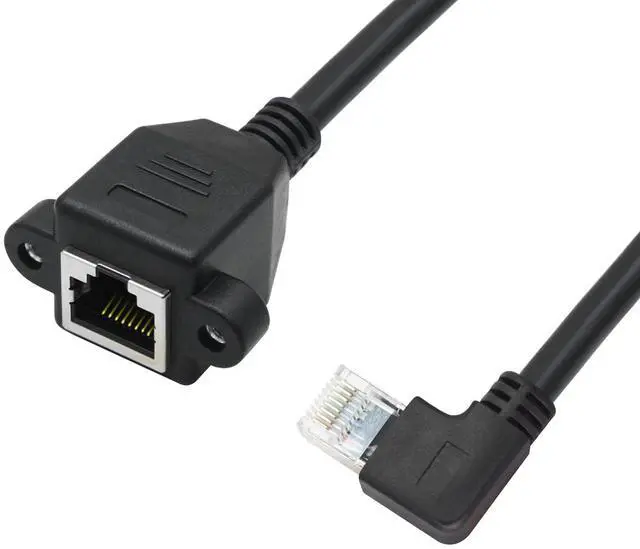 Alt view image 2 of 7 - 2 Pack Cat6 Shielded Ethernet Extension Cable, 90-Degree Right Angle RJ45 Male to Female Panel Mount with Screws, Compatible with Cat5e/Cat5 PC Laptop Router,1ft/30cm Right Angle
